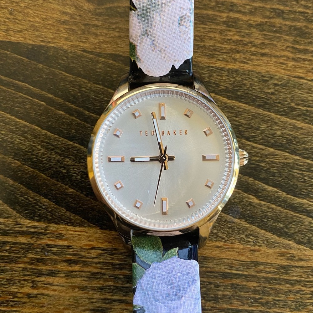 Ted Baker Floral Leather Rose Gold Watch